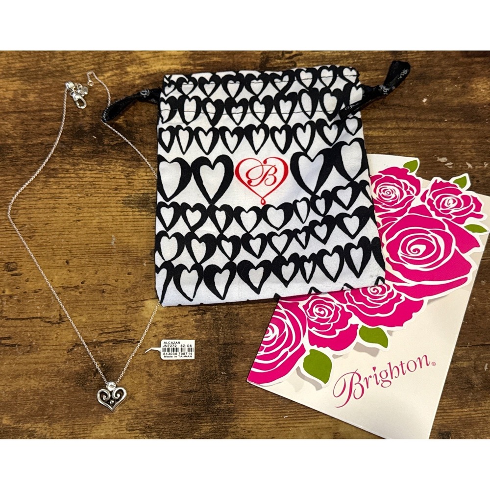Brighton Alcazar Crystal Heart Pendant Silver Plate Necklace 18" NEW Gift Bag